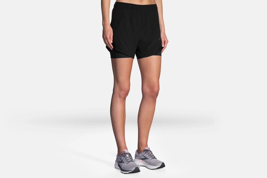 Womens Brooks Chaser 5" 2-in-1 Bottoms Black | 815970-DFR